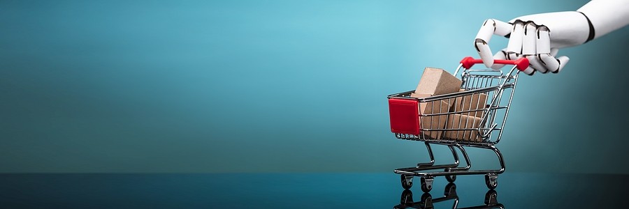 AI Ecommerce Retail Robot. Artificial Intelligence Tech